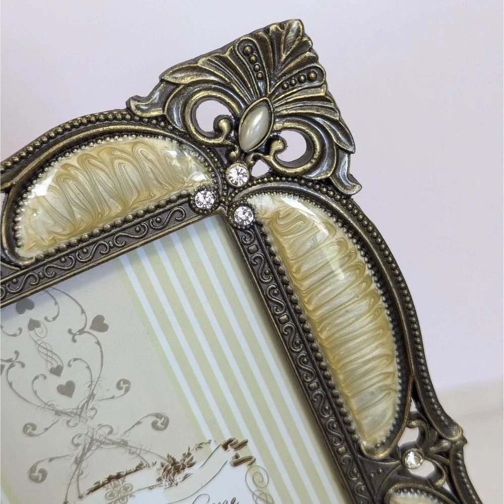 Sheffield Home Metal Ivory Enamel Fleur-de-lis Rhinestone Picture Frame for 4x6